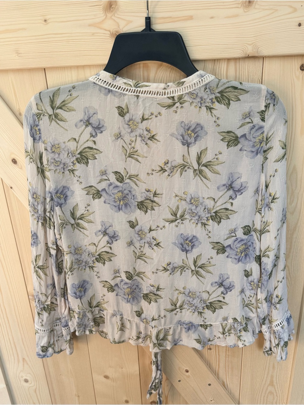 American Eagle Outfitters Light Blue Floral Tie-Front Sheer Blouse - Picture 2 of 7